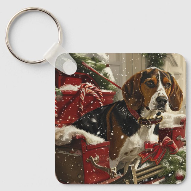 Treeing Walker Coonhound Dog Christmas Festive Schlüsselanhänger (Vorderseite)