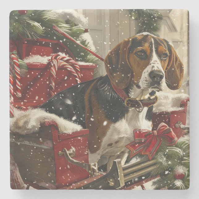 Treeing Walker Coonhound Dog Christmas Festive Steinuntersetzer (Vorderseite)