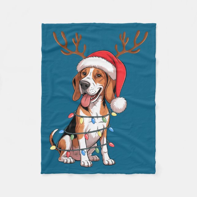 Treeing Walker Coonhound Dog Christmas Lights Sant Fleecedecke (Vorderseite)