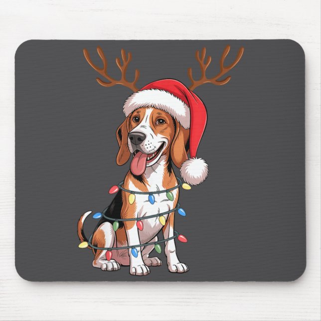 Treeing Walker Coonhound Dog Christmas Lights Sant Mousepad (Vorne)