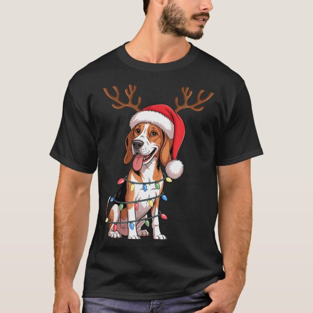Treeing Walker Coonhound Dog Christmas Lights Sant T-Shirt (Vorderseite)