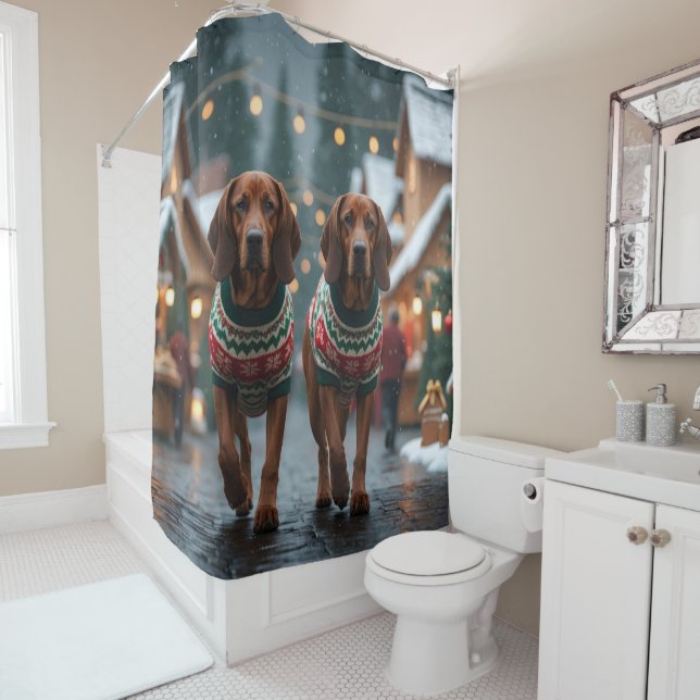 Treeing Walker Coonhound Dogs Christmas Snow  Duschvorhang (Beispiel)