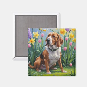 Treeing Walker Coonhound Frühlingsblumen Malerei Magnet