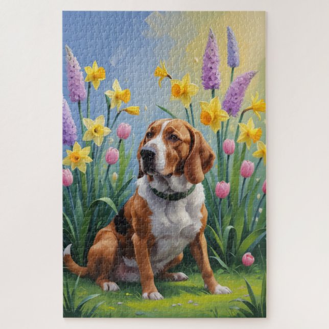 Treeing Walker Coonhound Frühlingsblumenmalerei (Vertikal)