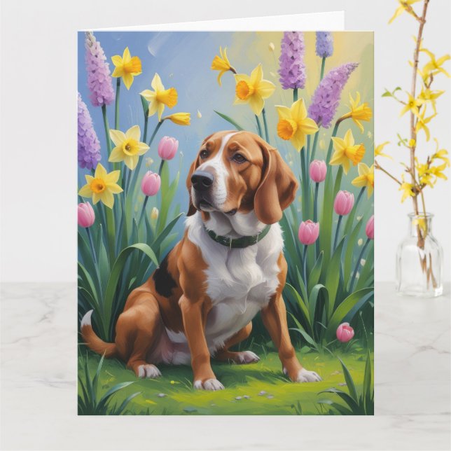 Treeing Walker Coonhound Frühlingsblumenmalerei Karte (Gelbe Blume)