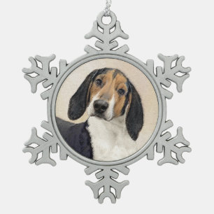 Treeing Walker Coonhound Gemälde - Original Kunst Schneeflocken Zinn-Ornament