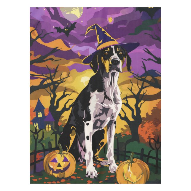 Treeing Walker Coonhound Halloween Hexenkürbis Tischdecke (Vorderseite)