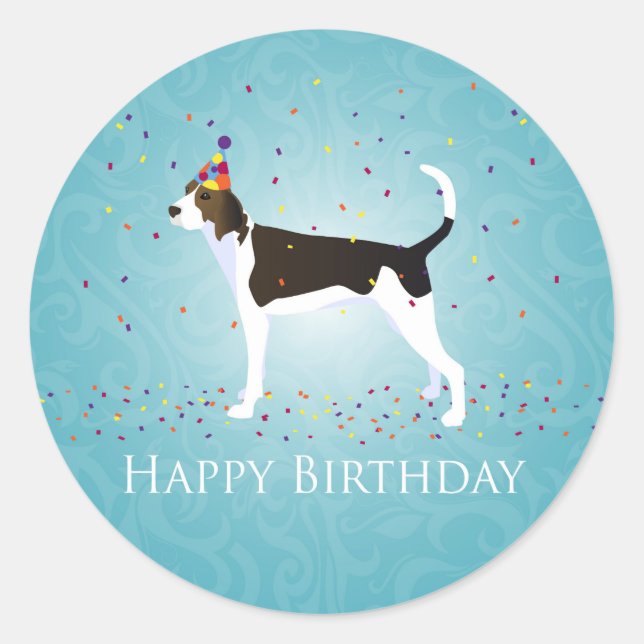 Treeing Walker Coonhound Happy Birthday Design Runder Aufkleber (Vorderseite)