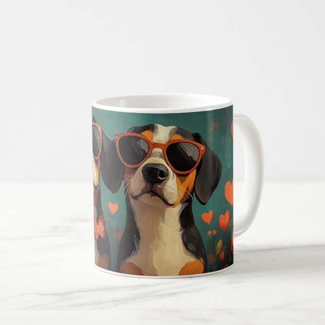 Treeing Walker Coonhound Heart Valentine's Day Kaffeetasse (VorderseiteRechts)