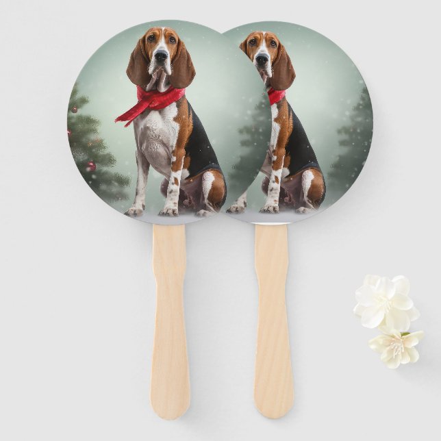Treeing Walker Coonhound Hund in Schnee Weihnachte Fächer (Vorne und Hinten)