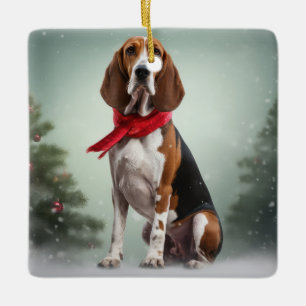 Treeing Walker Coonhound Hund in Schnee Weihnachte Keramikornament