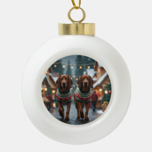Treeing Walker Coonhound Hunde Weihnachten Schnee Keramik Kugel-Ornament