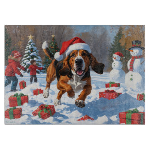 Treeing Walker Coonhound Schnee mit Weihnachtsmütz Schneidebrett