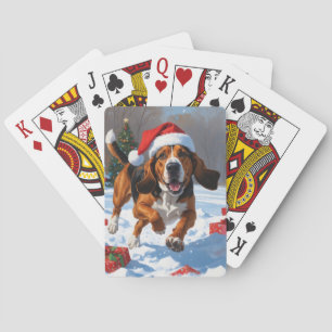 Treeing Walker Coonhound Schnee mit Weihnachtsmütz Spielkarten