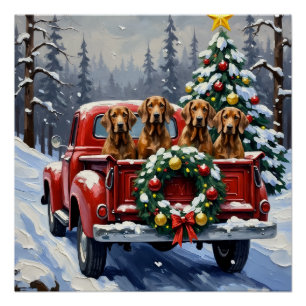 Treeing Walker Coonhound Weihnachten Rotes Lastwag Poster