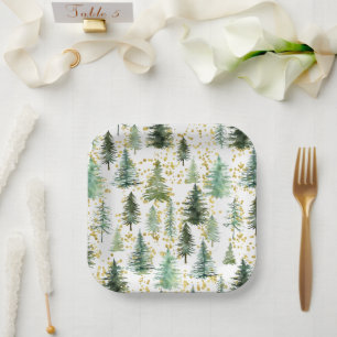 Trees Gold Glitzer Paper Plate Pappteller