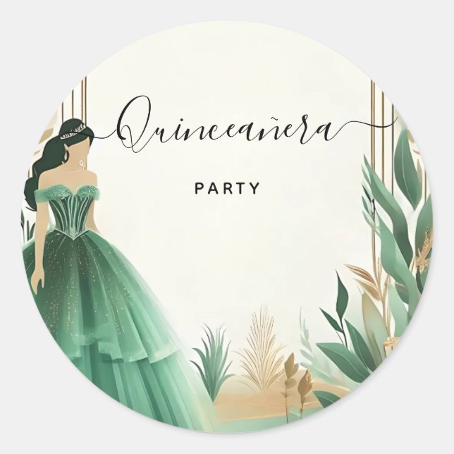 Trees Gold Mint Glam Emerald Green Quinceanera Runder Aufkleber (Vorderseite)