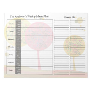 Trees Weekly Personalisiert Menu Plan Notepad Notizblock