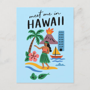 Treffe mich in Hawaii Retro-Hula-Tänzer Strand Postkarte