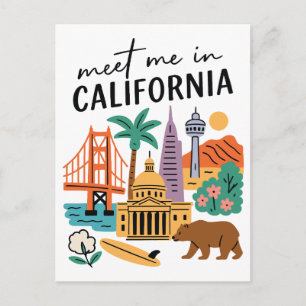 Treffe mich in Kalifornien Golden Gate Bear Surf Postkarte