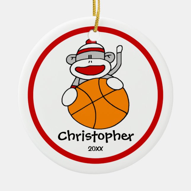 Treffen Sie Affe-Basketball-Jungen" Keramik Ornament (Vorne)