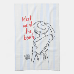 Treffen Sie mich am Strand   Blau gestreifte Stran Geschirrtuch