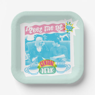 Treffen Sie mich im zentralen Perk Neon Graphic Pappteller