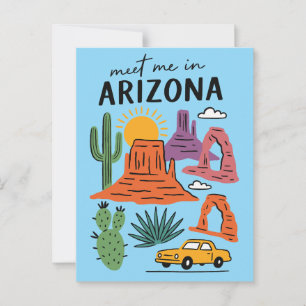 Treffen Sie mich in Arizona Retro Wüstenkaktus Rot Postkarte