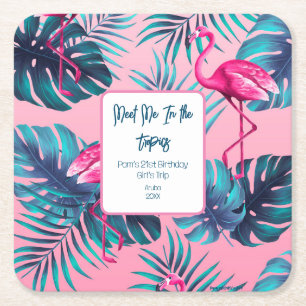 Treffen Sie mich in den Tropen Geburtstagsmädchen  Rechteckiger Pappuntersetzer