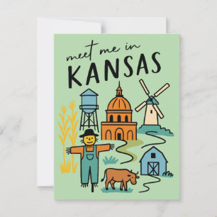 Treffen Sie mich in Kansas Vintage-Prärie-Staatsfa Postkarte
