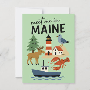 Treffen Sie mich in Maine Coastal New England Retr Postkarte