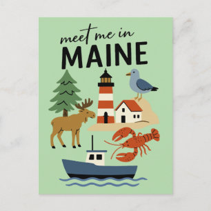 Treffen Sie mich in Maine Coastal New England Retr Postkarte