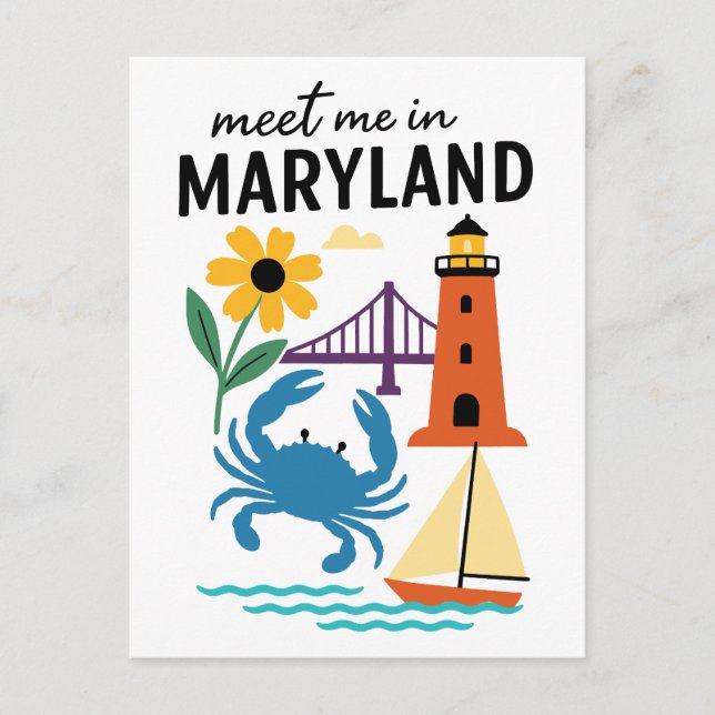 Treffen Sie mich in Maryland Lighthouse Sailboat E Postkarte (Vorderseite)