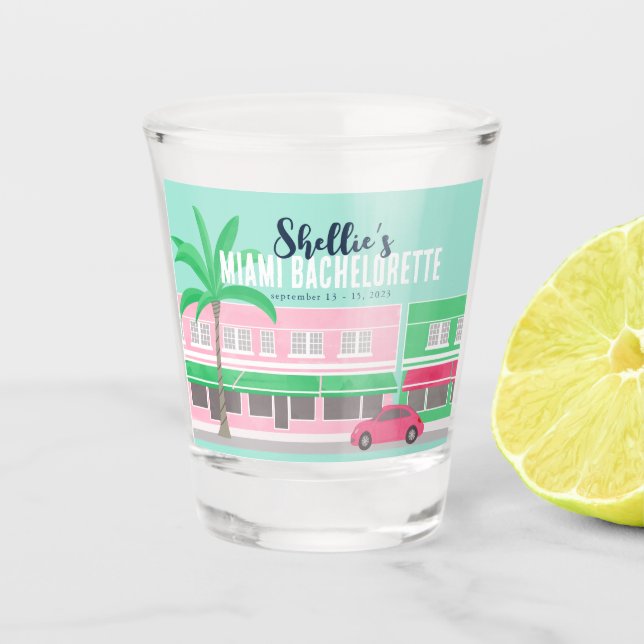 Treffen Sie mich in Miami Bachelorette Schnapsglas (Vorderseite)