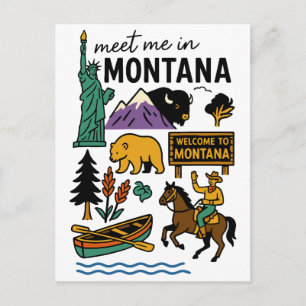 Treffen Sie mich in Montana Wildlife & Cowboy Stat Postkarte