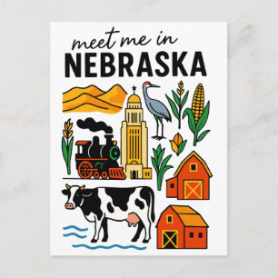 Treffen Sie mich in New Nebraska Landmarks Icons Postkarte