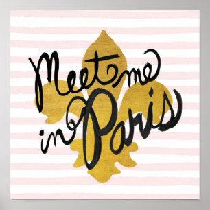 Treffen Sie mich in Parisschwarzem und -gold Poster