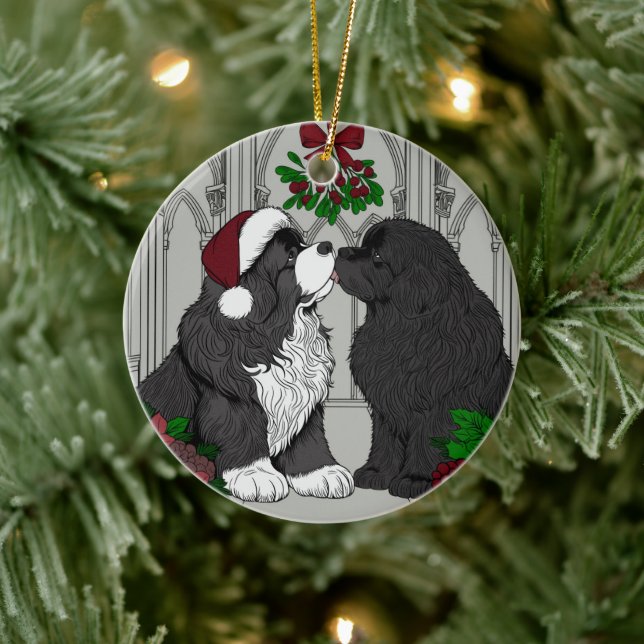 Treffen Sie mich unter dem mistletoe Neufundland Keramik Ornament (Baum)