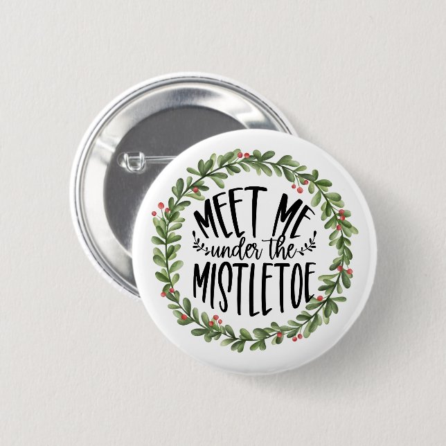Treffen Sie mich unter dem Mistletower Wasserfarbe Button (Vorne & Hinten)