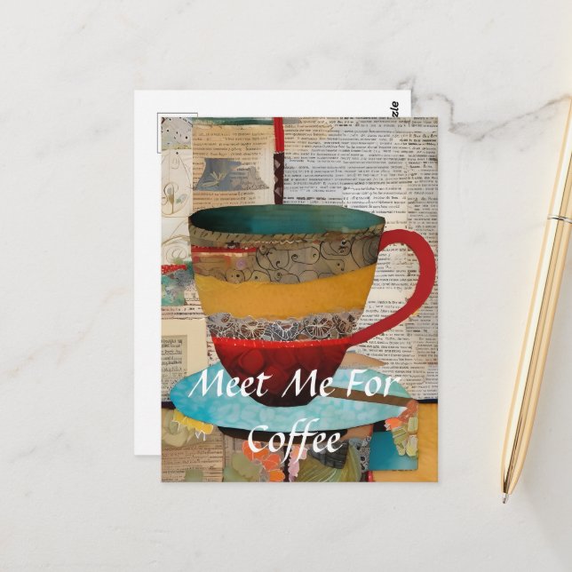 Treffen Sie mich zum Kaffeekorb Postkarte (Vorderseite/Rückseite Beispiel)