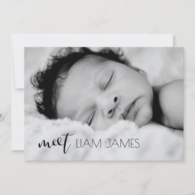 Treffen Sie Script Custom Foto Collage Baby Boy Bi Ankündigung (Vorderseite)