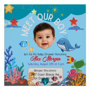 Treffen Sie unsere Jungen-Baby-Party-Einladung - U Poster