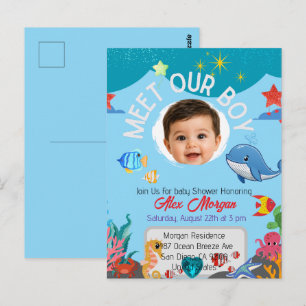 Treffen Sie unsere Jungen-Baby-Party-Einladung - U Postkarte