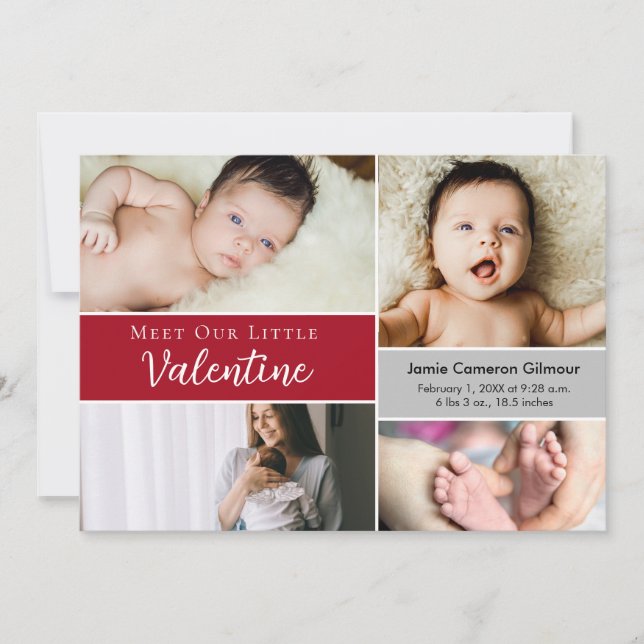 Treffen Sie unsere kleine Valentine Baby Foto Coll Dankeskarte (Vorderseite)