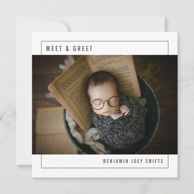 Treffen und Greet Baby Modern Foto Birth Ankündigung (Vorderseite)