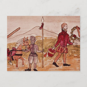 Treffen von Hernando Cortes und Montezuma Postkarte