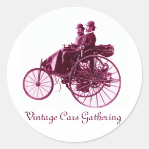 Treffen von Oldtimern, lila violett weiß rosa Runder Aufkleber