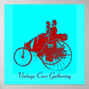 Treffen von Oldtimern, rot blau urquase Poster