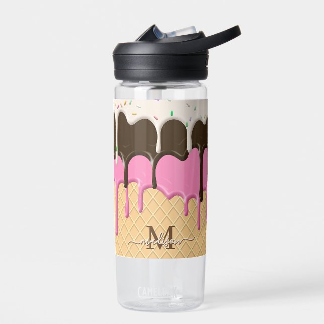 Treibende Eiscreme Sprinkles Waffelkronenmonogramm Trinkflasche (Links)