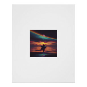 Treibendes Boot Sonnenuntergang Regenbogen Kosmisc Poster